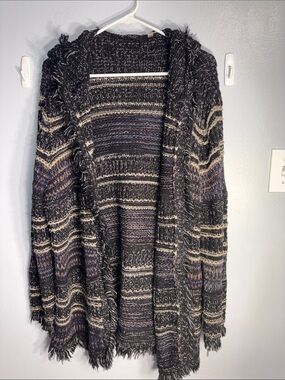 FYLO fringed open front hooded sweater